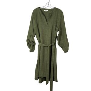 Zoey & Leelo Green Belted High Low Midi Dress Size L Minimalist Cottagecore Boho